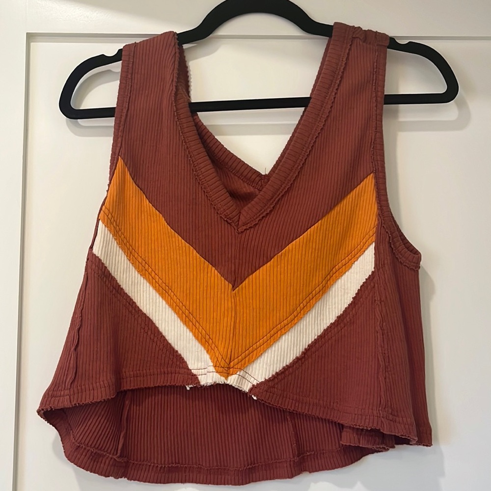 Yellow, white and brick colored free people tank top